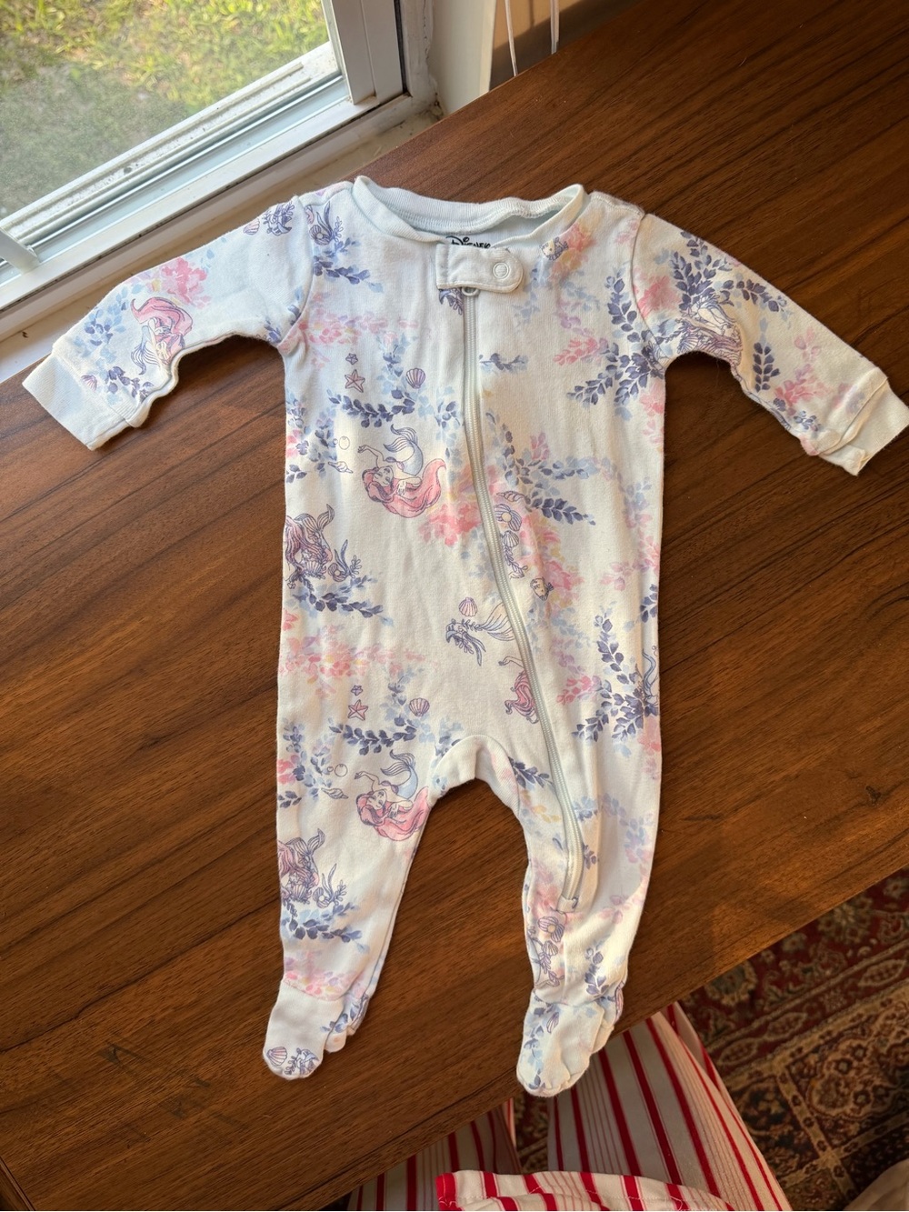 Janie and Jack White Footed One-Piece with Pink & Lavender Mermaid Print